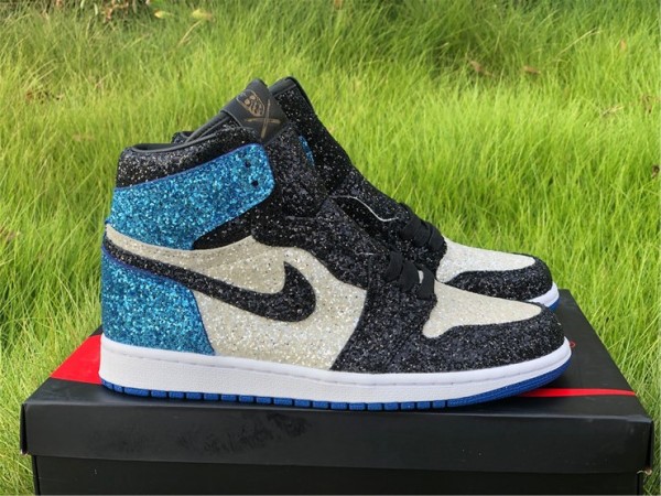 Jordan 1 High OG "Glitter" White Blue Black 