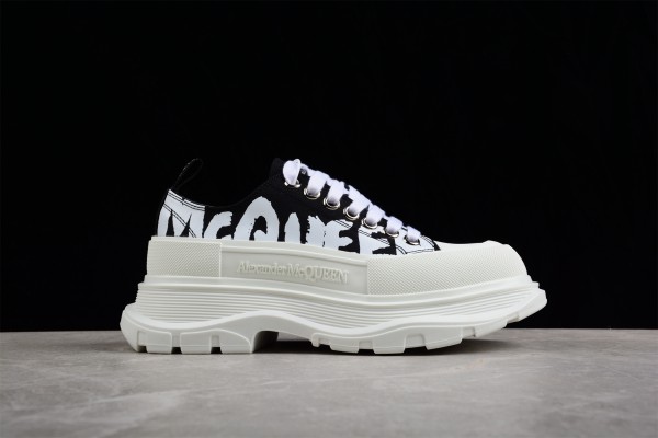 Alexander McQueen Tread Slick Graffiti Sneakers Black White