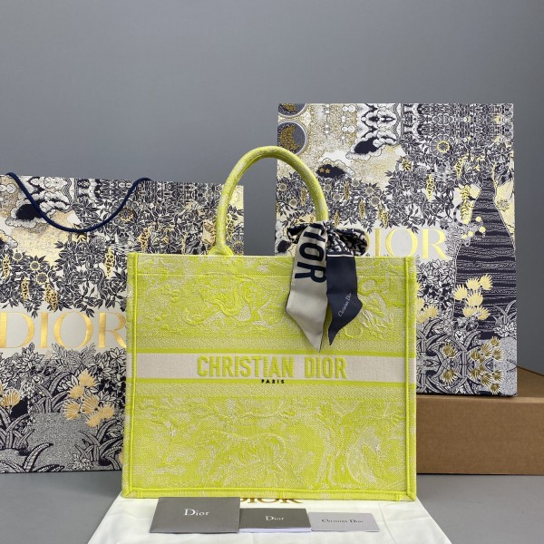 Dior Book Tote Lime Toile de Jouy Reverse Embroidery