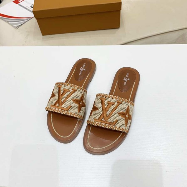 LV slippers Raffia Brown