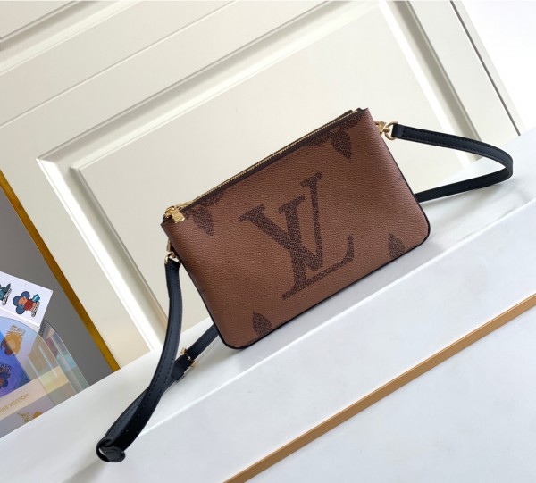 LV Double Zip Pochette Monogram in Brown