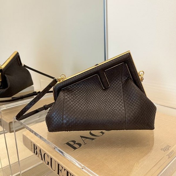 Fendi First Small Dark Brown Python Leather Bag