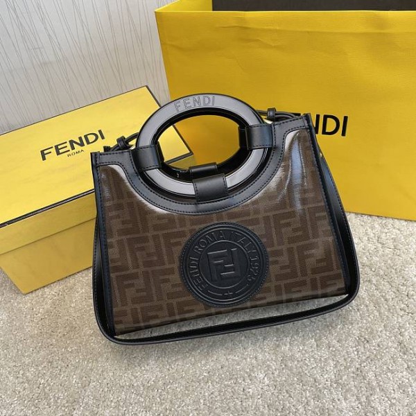 Fendi Capsule Shopping Bag Brown Cloth With Black Leather