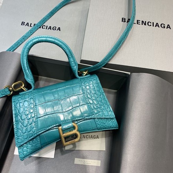 Balenciaga Hourglass In Maca Blue Crocodile