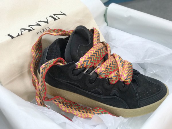 Lanvin Curb vintage sneakers with wide rainbow shoes lace Black 