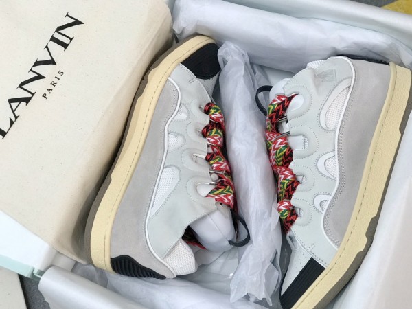 Lanvin Curb vintage sneakers with wide rainbow shoes lace Gray