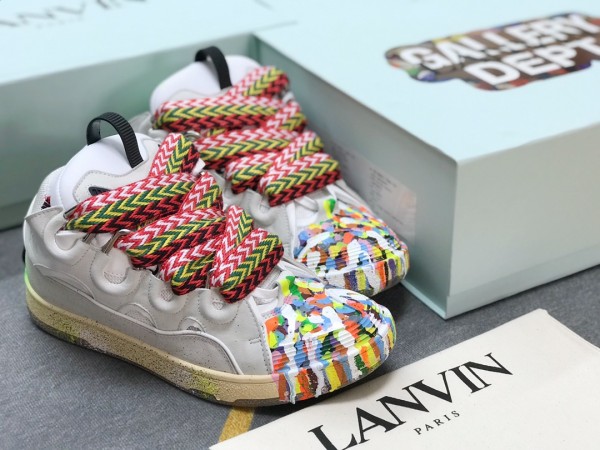 Lanvin Curb vintage sneakers with wide rainbow shoes lace Gray Painting