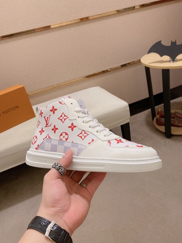 Louis Vuitton LV White And Red High Top Sneakers