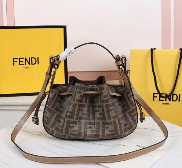 Kitlife Fendi Bucket Bag Brown Farrbic Leather