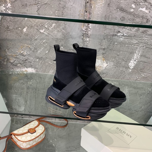 Balmain Suede and knit B-Bold sneakers with straps - All Black BMSKB-005