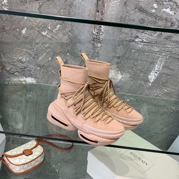 Balmain Knit and suede B-Bold high-top sneakers - Beige Pink BMSKB-001