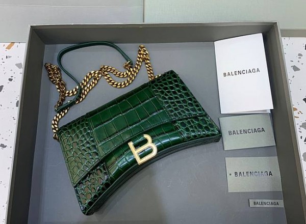 Balenciaga Hourglass WOC Crocodile Green Gold Hardware