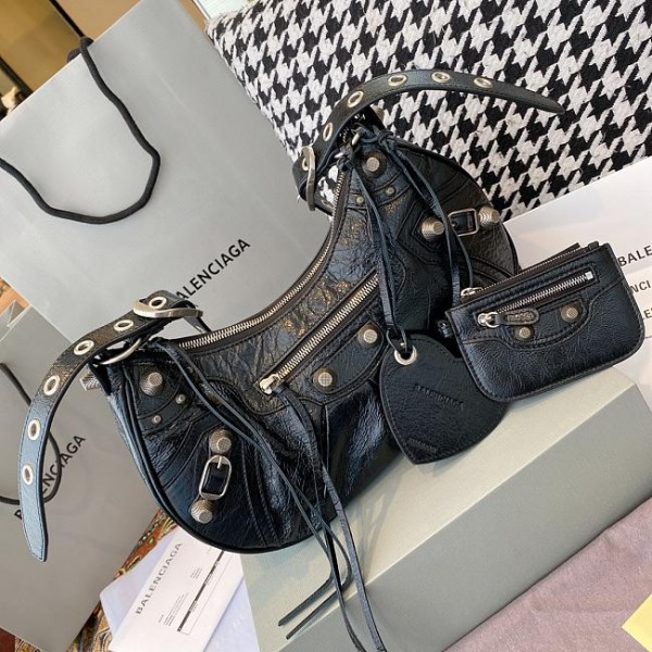 Balenciaga Le Cagole Leather Shoulder Bag Black