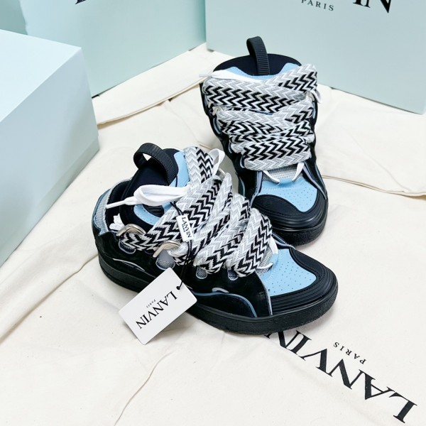 Lanvin Curb vintage sneakers with wide rainbow shoes lace Black Blue