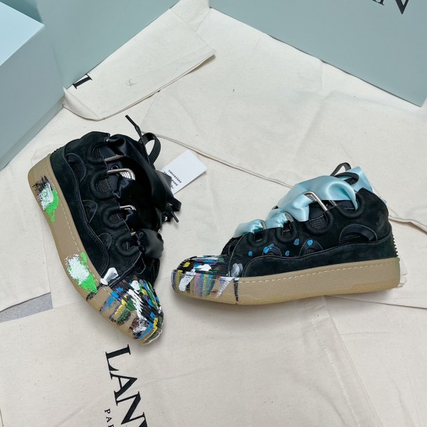 Lanvin Curb vintage sneakers with wide rainbow shoes lace Top Version 