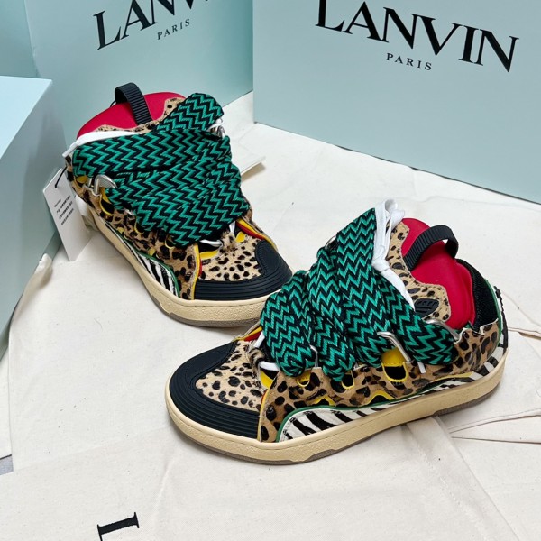 Lanvin Curb vintage sneakers with wide rainbow shoes lace Top Version 