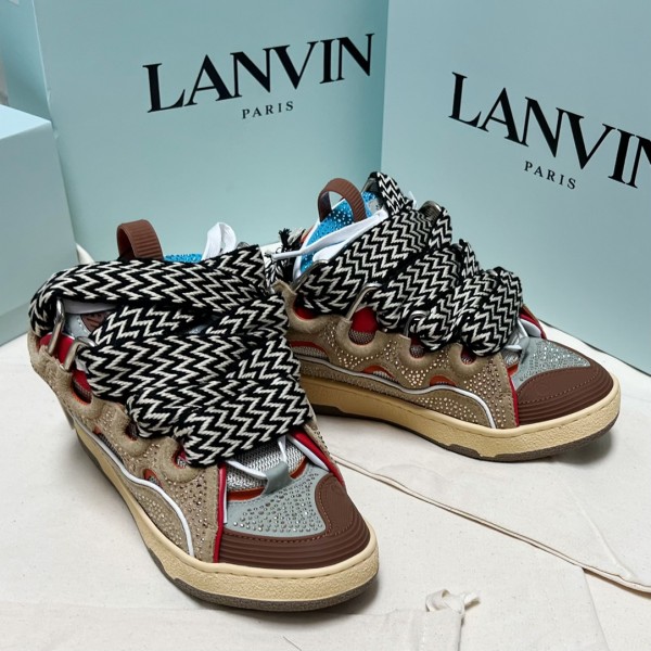 Lanvin Curb vintage sneakers with wide rainbow shoes lace Top Version 