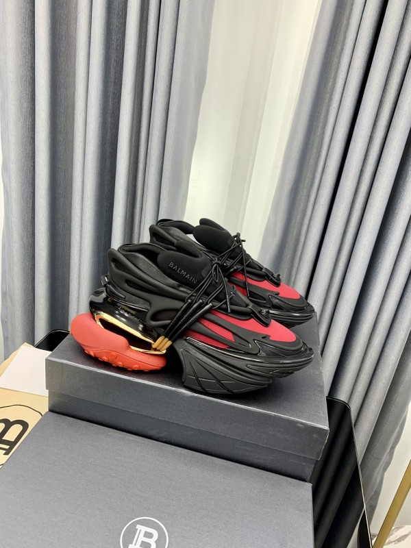 Balmain Neoprene and leather Unicorn low-top sneakers -Black - Red - Gold BLNLU-004