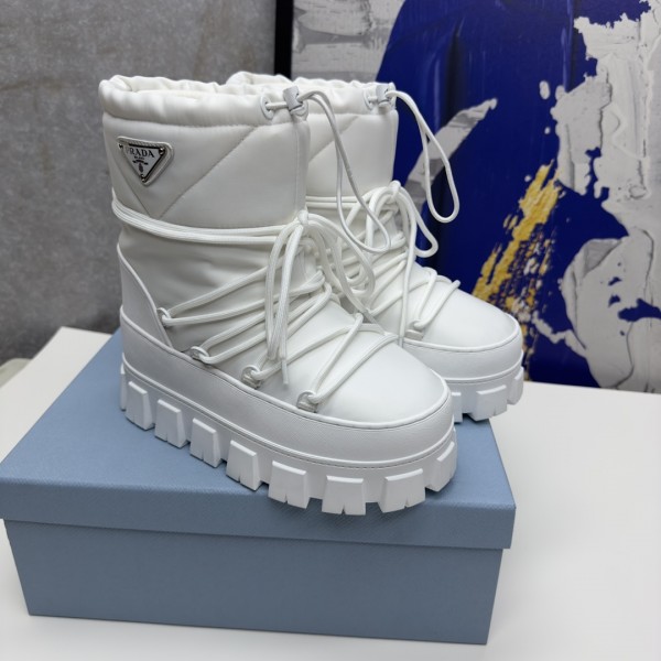 Prada  White  Logo Plaque Snow Boots
