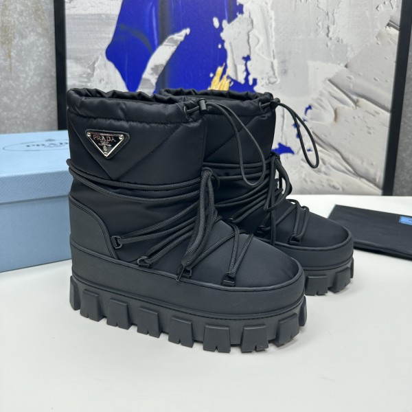 Prada  Black Logo Plaque Snow Boots