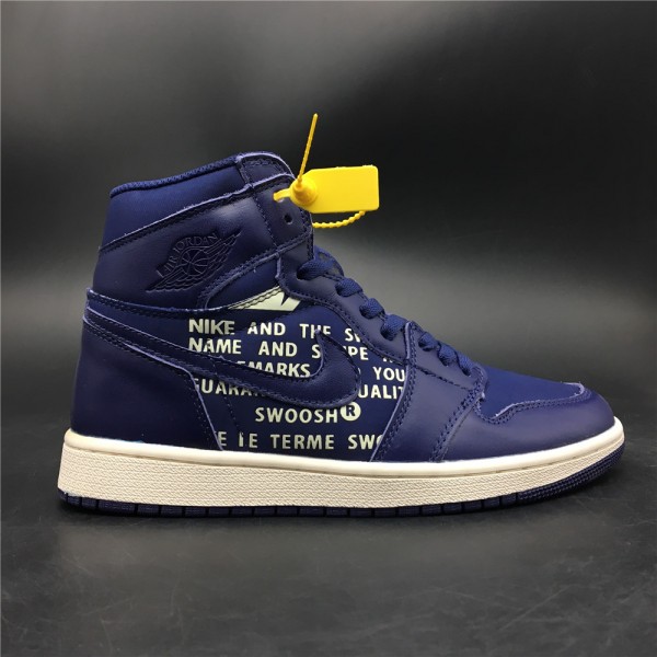 OFF-WHITE X Air Jordan 1 High OG 'Nike Swoosh' Obsidanwhite (Purple color)