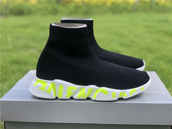 Balenciaga Graffiti Speed Sneaker Black/White-Fluorescent Green
