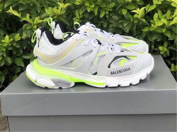 Balenciaga Track In White And Neon Yellow Sneaker
