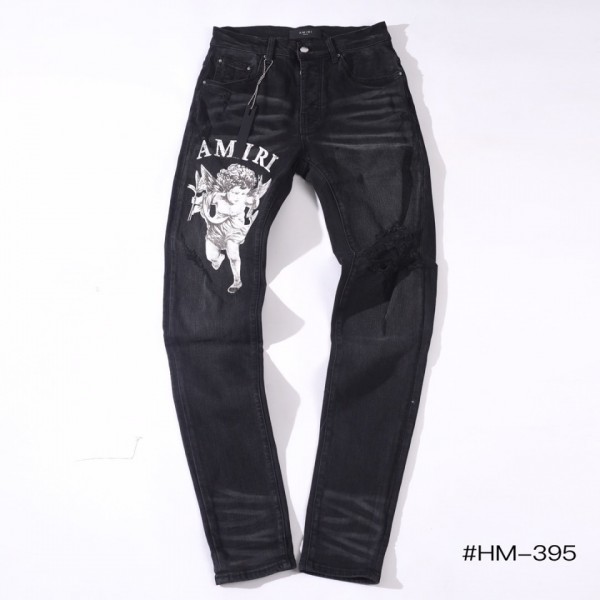 Amini Wax Black Denim Jeans - Angel Logo