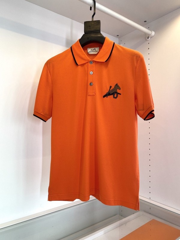 Hermes Short Puzzle Equestre POLO Sleeve Orange/Black/White