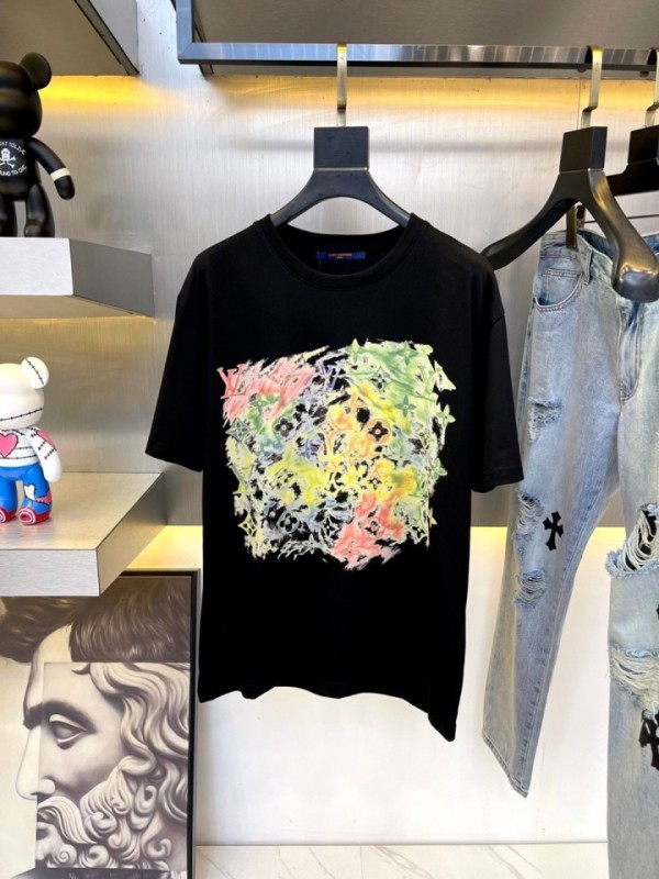 Louis Vuitton Short Sleeve T-shirts Multi Colors Logo Black/White