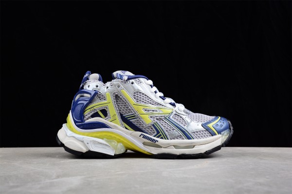 Balenciaga Runner Sneaker in white, blue -yellow - grey and black mesh and nylon 677403-W3RB5-9174