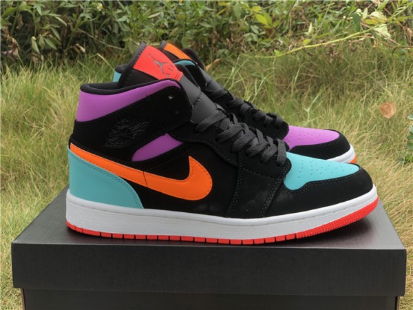 Jordan 1 Retro Mid Black Total Orange Purple Blue