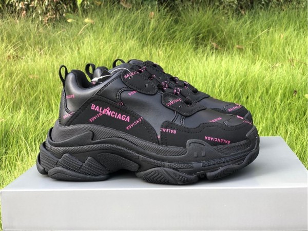 Balenciaga Allover Logo Triple S "Black Pink" Sneaker