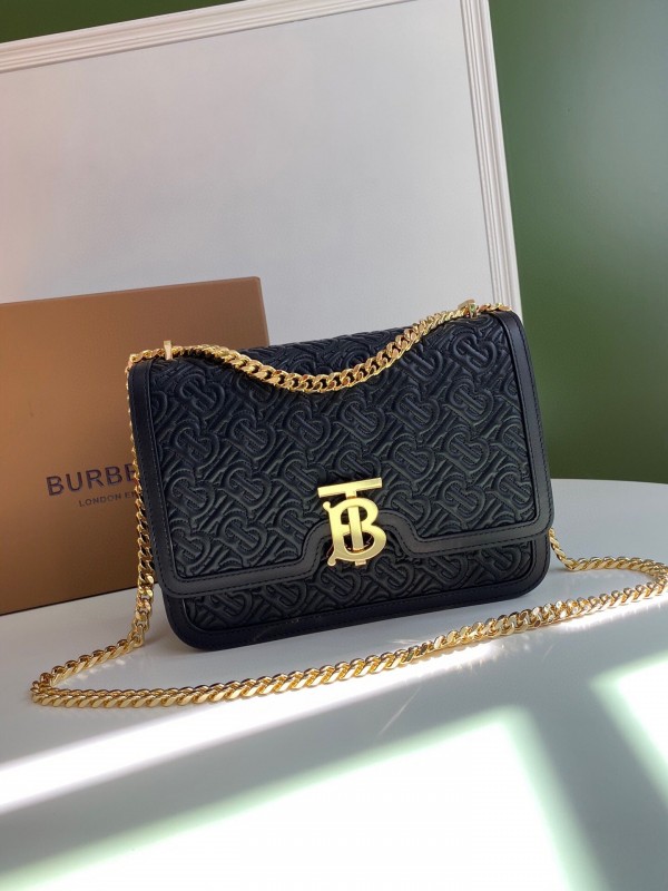 Burberry Quilted Monogram Lambskin TB Bag Black