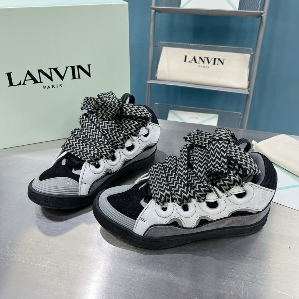 Lanvin Curb vintage sneakers with wide rainbow shoes lace Blue