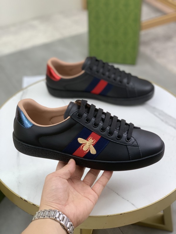 Gucci Ace Embroidered Low-Top Sneaker Black with bee