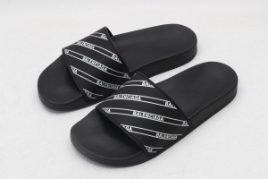 Balenciaga Slide Sandal Pencial Logo- Black - Siliver