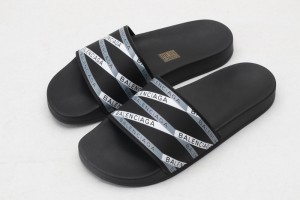 Balenciaga Slide Sandal Pencial Logo- Black -White - Navy