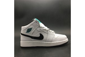 Jordan 1 Retro Mid White Black Hyper Jade (GS)