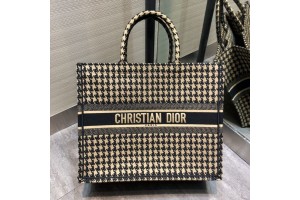 Dior Black And Beige Embroidered Book Tote