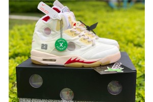 OFF-WHITE x Air Jordan 5 Retro White Fire Red  (2020)