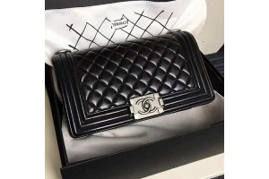 Chanel Medium Quilted Lambskin Boy Bag Black CBB0026
