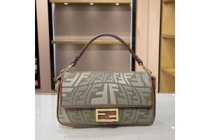 Fendi Baguette Laurel Embroidered Canvas Bag