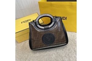 Fendi Capsule Shopping Bag Brown Cloth With Black Leather