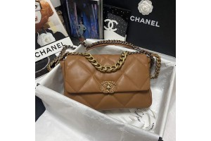 Chanel 19 Medium Handbag Lambskin Brown
