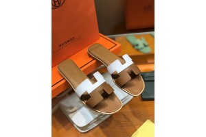 Hermes Slippers White/ Brown