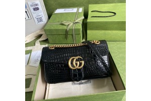 GUCCI GG Marmont Small Shoulder Bag Crocodile Leather Black ‎443497