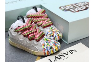 Lanvin Curb vintage sneakers with wide rainbow shoes lace Gray Painting