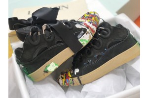 Lanvin Curb vintage sneakers with wide rainbow shoes lace Black Painting