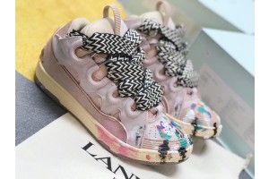 Lanvin Curb vintage sneakers with wide rainbow shoes lace Pink Painting